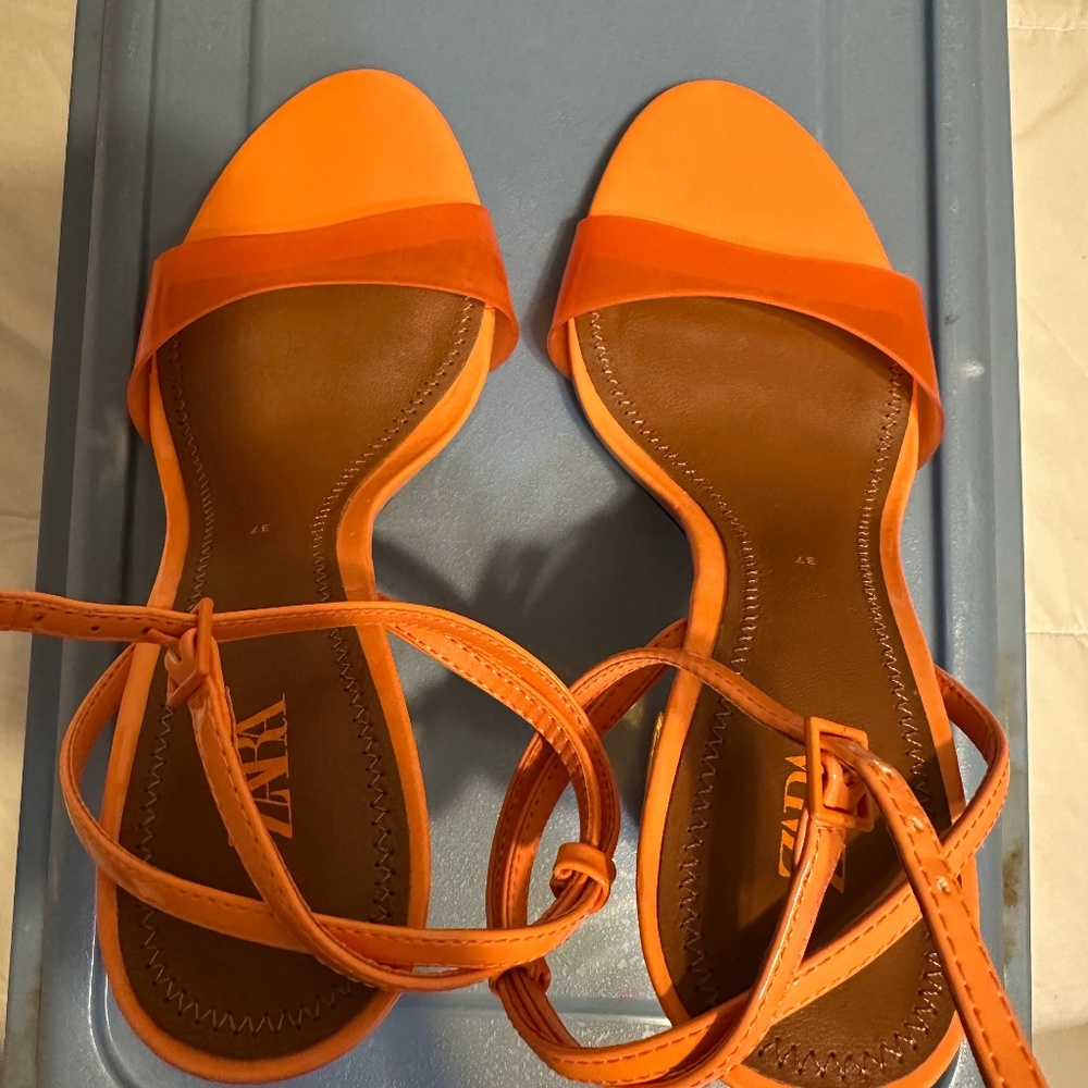 Zara orange ankle wrap heels size EU 37